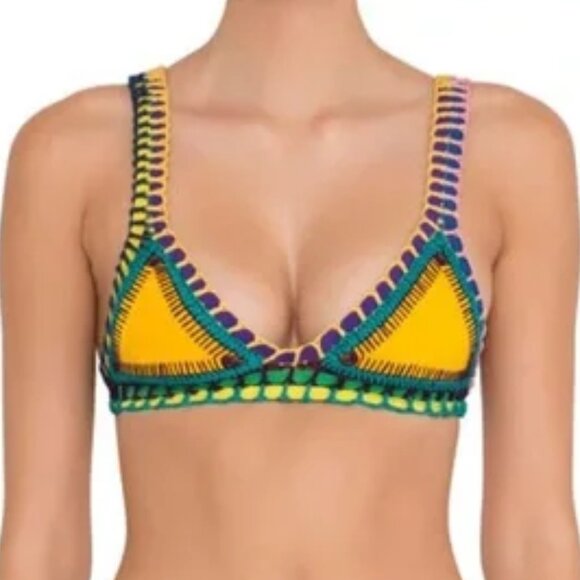 Kiini Ro Crochet Triangle Yellow Bikini Top Size Small - Picture 1 of 7